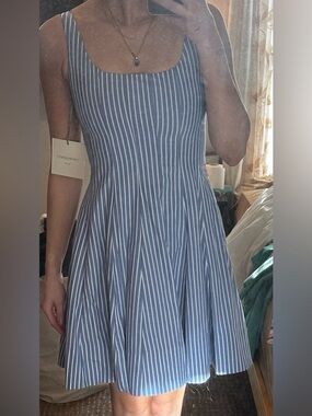 Cynthia Rowley Blue and White Vertical Stripe Midi Dress